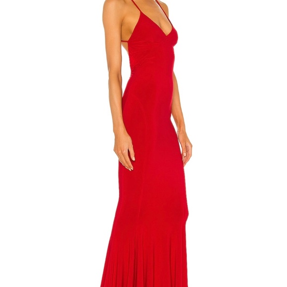 Norma Kamali Low Back Slip Mermaid Fishtail Gown Red - Picture 3 of 4
